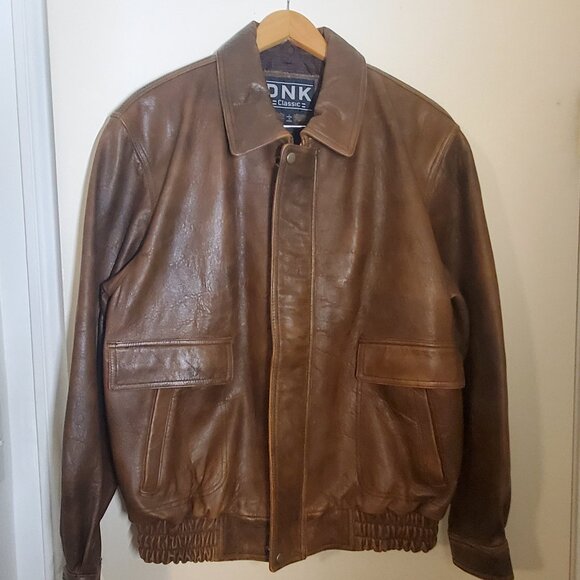DNK Distressed Brown Leather Jacket - Men's Large - Picture 1 of 4